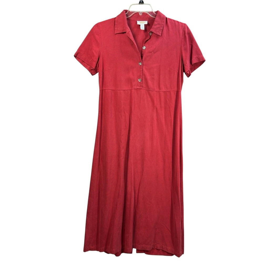Vintage Talbots Dress Linen Blend Button Maxi Modest Red‎ Size 8P Cottagecore